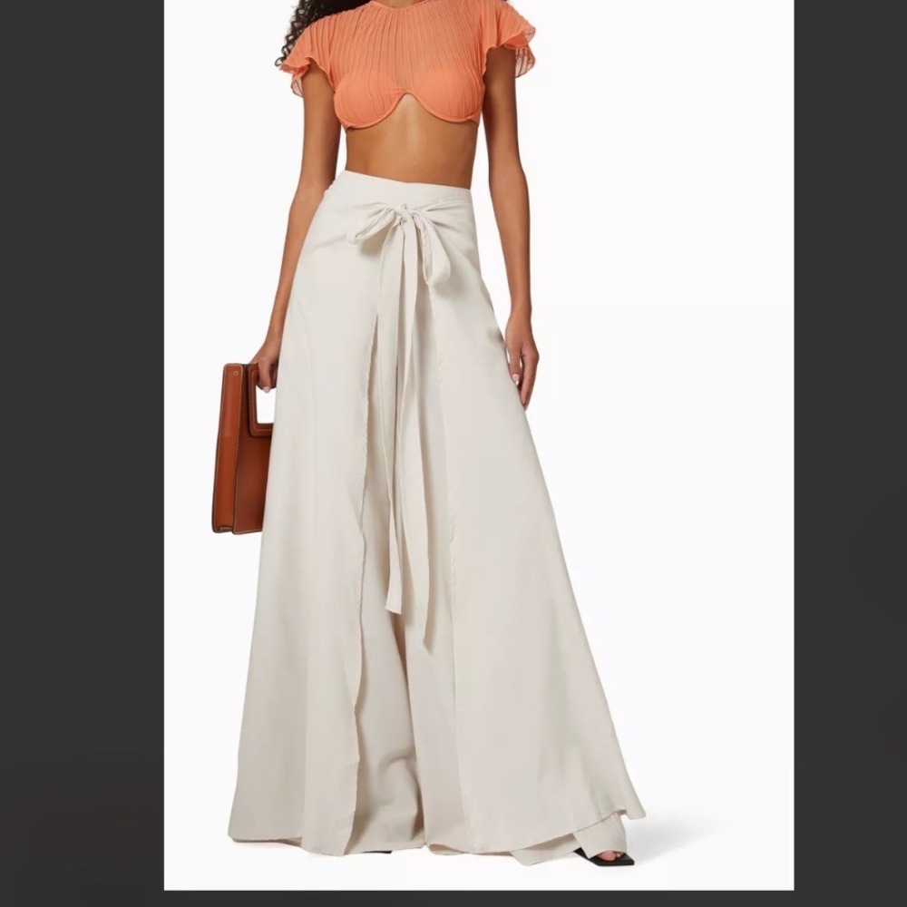Andrea Iyamah palazzo skirt Cream Wide Leg Wrap Tie High Waist Trousers M L